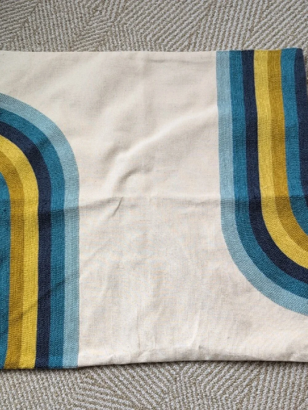 Set of 2 Retro Rainbow Stripe Linen-Blend Pillow Covers Shams Blue & Mustard